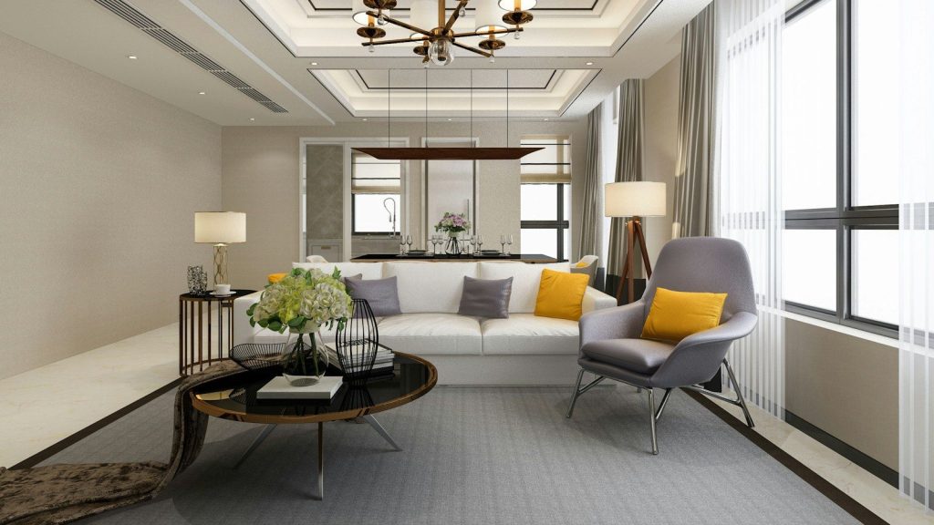 A stylish living room with modern furniture